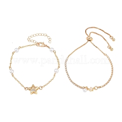 Set di bracciali da donna in ottone con pavé di zirconi cubici trasparenti&nbsp;KK-CBA6599-03G