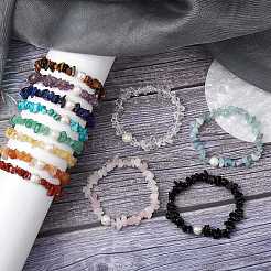 12 pz braccialetti elastici con pietre preziose naturali e sintetiche per le donne&nbsp;BJEW-JB11343