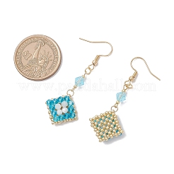 Boucles d'oreilles pendantes en losange avec perles de verre faites à la main en acier inoxydable 304&nbsp;EJEW-MZ00517-03