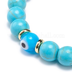 Braccialetto elasticizzato con perline rotonde con turchese sintetico e lavorazione a lume&nbsp;BJEW-JB08713-02