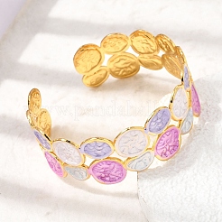 Bracelets manchettes plates rondes en acier inoxydable 304 émaillé pour femmes&nbsp;SA-CBA1A30-03A-G