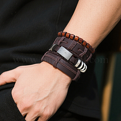 1 bracciale multifilo in pelle bovina e similpelle lavorato a maglia&nbsp;AJEW-GF0011-50F