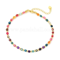 Cavigliere rotonde sfaccettate in agata naturale multicolore e perline di ottone&nbsp;AJEW-AN00880