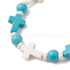 3 шт. эластичные браслеты из синтетических бирюзовых бусин для мужчин и женщин&nbsp;BJEW-JB12373