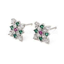 Серьги-гвоздики из латуни с микропаве из кубических цирконий в форме ромба&nbsp;EJEW-L306-02P