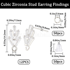 6 пара сережек-гвоздиков в форме листа из латуни с кубическим цирконием&nbsp;KK-CN0003-20P