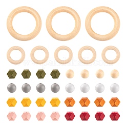 250 pièces 10 styles perles de bois naturelles non finies et anneaux de liaison&nbsp;WOOD-LS0001-41
