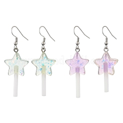 2 пара двухцветных сережек-леденцов в форме звездочек из искусственной смолы&nbsp;EJEW-JE06358