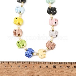 Collares de cuentas de elefante de porcelana hechos a mano&nbsp;NJEW-JN06672