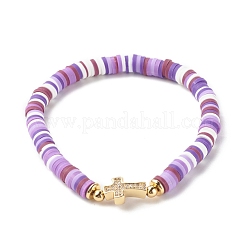 Bracciale elasticizzato con perline heishi in argilla polimerica da donna&nbsp;BJEW-JB07207