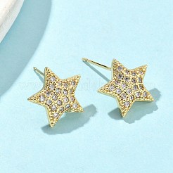 Серьги-гвоздики из латуни с микропаве и прозрачным кубическим цирконием&nbsp;EJEW-A132-16G