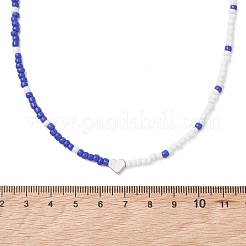 9 collier en laiton bicolore en forme de cœur avec perles de verre&nbsp;NJEW-JN05956