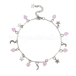 3 шт. браслеты на ногу из латунной цепочки с подвесками в виде луны и звезды из нержавеющей стали 201 и натурального окрашенного малайзийского нефрита&nbsp;AJEW-AN00732