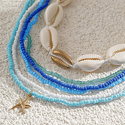 6 ensemble de 6 chaînes de taille bohèmes en coquillage naturel et perles en plastique&nbsp;AJEW-CP0011-36