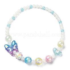 Collana con perline in resina e acrilico con cuore scintillante e farfalla&nbsp;NJEW-JN04397