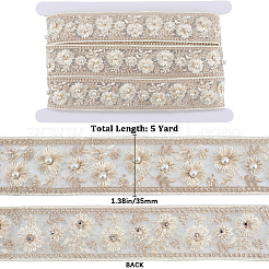 5 Yards Polyester-Stickerei-Blumenspitzenband mit Kunstperle&nbsp;OCOR-CY0001-16E