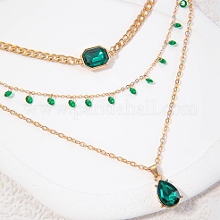 Collar de una capa con colgante de aleación de esmeralda y rhinestone para mujer&nbsp;FS-WG52D3B-01