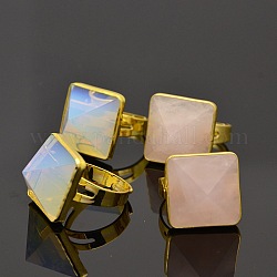 Регулируемые кольца из натурального и синтетического смешанного камня, с фурнитурой латунной золотого тона, разноцветные, 18 мм