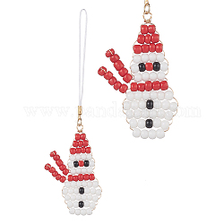 Décorations de pendentif en perles de verre de noël, ornements suspendus en fil de nylon tressé, bonhomme de neige, 125mm