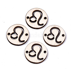 Unfinished Natural Poplar Wood Links Connectors, Laser Cut, Flat Round with Constellation, Leo, 19.5x2.5mm, Hole: 2mm