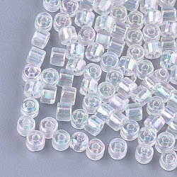 Glass tubulär Perlen, transparenten Farben Regenbogen, Rundloch, klar ab, 7~7.5x6~6.5 mm, Bohrung: 2.5 mm, ca. 800 Stk. / Beutel