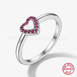 925 anillo de dedo de plata de ley con baño de rodio y platino, corazón, de color rosa oscuro, diámetro interior: 18 mm