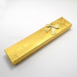 Rectangle Bowknot Cardboard Necklace Boxes, for Bangles or Bracelets, with Sponge Inside, Gold, 215x43x24mm