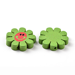 Lovely Flower Natural Wood Beads, Gifts Ideas For Children's Day, Sunflower, Dyed, Lead Free, Green, Size: about 23mm in diameter, 4mm thick, hole: 2mm