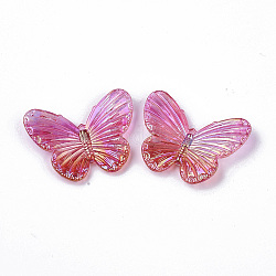 Гальванические прозрачные акриловые подвески, два тона, бабочка, ярко-розовый, 31.5x41x4.5 мм, отверстие : 1.2 мм