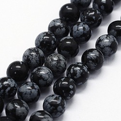 Chapelets de perles de flocon de neige en obsidienne naturelle, ronde, 10mm, Trou: 1mm, Environ 37 pcs/chapelet, 14.76 pouce (37.5 cm)
