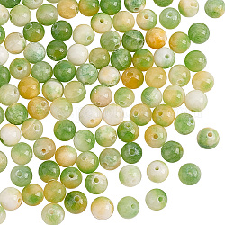 Hobbiesay 2 brins de perles de jade persan naturel teint, deux tons, ronde, vert olive, 6.5mm, Trou: 1.2mm, Environ 64 pcs/chapelet, 15.75 pouce (40 cm)