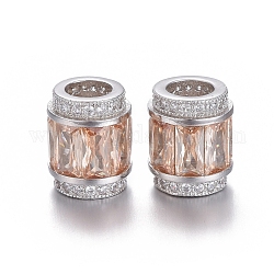 925 perles européennes en argent sterling plaqué platine, Perles avec un grand trou   , avec zircons, sculpté avec 925, colonne, peachpuff, 11x9mm, Trou: 5mm