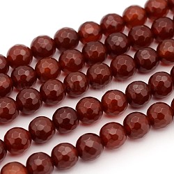 Perles de cornaline, facette, teinte, ronde, rouge foncé, 8mm, Trou: 1mm, environ 48 pcs / brin, 15 pouce