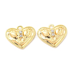 Brass Micro Pave Cubic Zirconia Charms, Heart, Real 18K Gold Plated, 11x13x2.5mm, Hole: 1.4mm