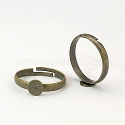 Латуни баз площадку кольцо, без свинца, без кадмия и без никеля , регулируемый, античная бронза , Размер: Кольцо: о 17 mm с внутренним диаметром, лоток: о 6 mm диаметром
