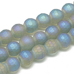 Electroplate Glass Beads Strands, Frosted Style, Faceted Round, Cornflower Blue, 10x9mm, Hole: 1.5mm, about 70pcs/strand, 25.2 inch
