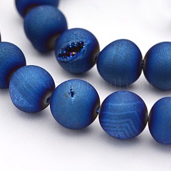 Galvaniser agate naturelle perles rondes brins, teinte, bleu plaqué, 10mm, Trou: 1mm, Environ 37 pcs/chapelet, 14.9 pouce