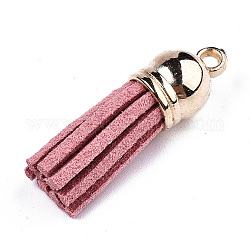 Faux Suede Tassel Pendant Decorations, with CCB Plastic Cord Ends, Pink, 35~37x10mm, Hole: 2.5~3mm