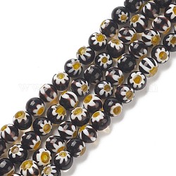 Millefiori facettes perles rondes de fils de verre, noir, 6mm, Trou: 1mm, Environ 64 pcs/chapelet, 14.1 pouce
