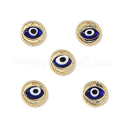 Colgantes artesanales de mal de ojo, con fornituras reales de latón chapado en oro de 18 k, sin plomo y el cadmio, charm, plano y redondo, azul oscuro, 14.5x4mm, agujero: 1 mm