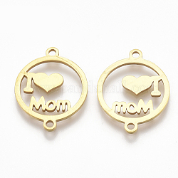 201 Stainless Steel Links connectors, Laser Cut Links, Flat Round with Word MOM, Golden, 19x15x1mm, Hole: 1mm