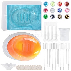 DIY ovale Seifen- und Seifen-Aufbewahrungsbox-Formen-Kits, mit Nail Art Pailletten / Paillette, runder rührstab aus transparentem kunststoff, Einweg-Latex-Fingerlinge, Whitet