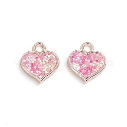 CCB Plastic Pendants, with Paillette, Heart, Pearl Pink, 17x15.5x3mm, Hole: 3mm