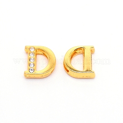Alloy Slide Charms, with Crystal Rhinestone and Initial Letter A~Z, Letter.D, D: 11.5x11x4mm, Hole: 1.5x8mm
