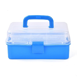 Прямоугольник портативный пластиковый ящик для хранения полипропилена, с 3-ярусным лотком для фальцовки, органайзер для инструментов с ручкой откидной контейнер, Плут синий, 15.5x28x12.5 см