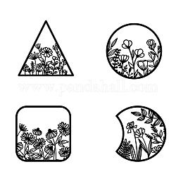 NBEADS 4 Pcs Geometry Wall Art, Wooden Boho Flower Art Wall Decor Black Floral Hollow Wall Signs Wooden Hanging Decor Silhouette Wall Sculpture for Home Dining Room Christmas Favor