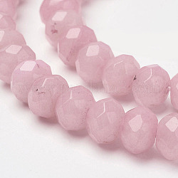 Natural White Jade Beads Strands, Rondelle, Faceted, Dyed, Pink, 8x6mm, Hole: 1mm, about 64pcs/strand, 15.6 inch