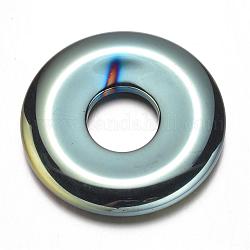 Pendentifs en hématite synthétique sans magnétique électrolytique, disque de donut / pi, vert plaqué, largeur du beignet: 13.5 mm, 41x5.5mm, Trou: 14mm