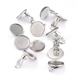 304 Stainless Steel Clip-on Earring Setting, Flat Round, Stainless Steel Color, 17.5x17.5x8.5mm, Hole: 3mm, Tray: 16mm