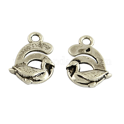 Tibetan Style Alloy Pendants, Number 6 with Duck, Lead Free & Cadmium Free, Antique Silver, 15x11x4mm, Hole: 2mm